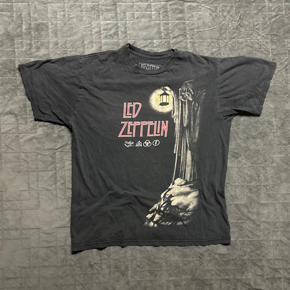 Vintage y2k‎ Led Zepllin Faded New Era Band Black Mens Small Shirt